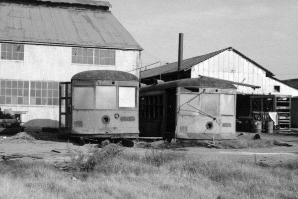 After retirement, Pacific Electric 152 and a another class mate re-purposed for use as sheds at an industry in Compton.  152 would soon re rescued by the Orange Empire Trolley Museum.

SCRM Collection.