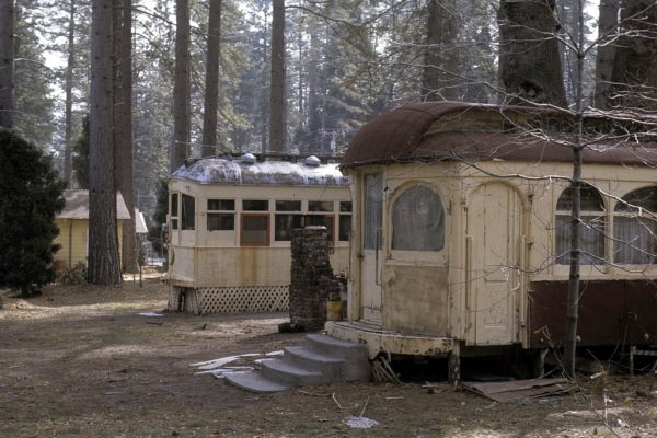 PE 179 and 1046 in use as cabins in Crestline, CA circa  1974. Brian Norden Photo.