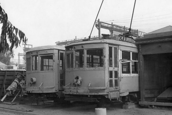 Pacific Electric 331 and 332 in storage at MGM Studios,