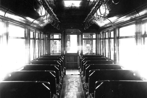 Pacific Electric 230 interior, 1909. St Louis Car Company official photo.