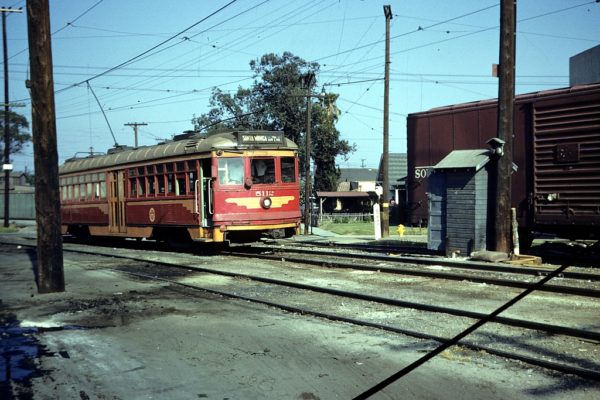 PE 5112 on the Santa Monica Air Line outbound at Nevin Ave. c1953. Walter Abbenseth Collection.