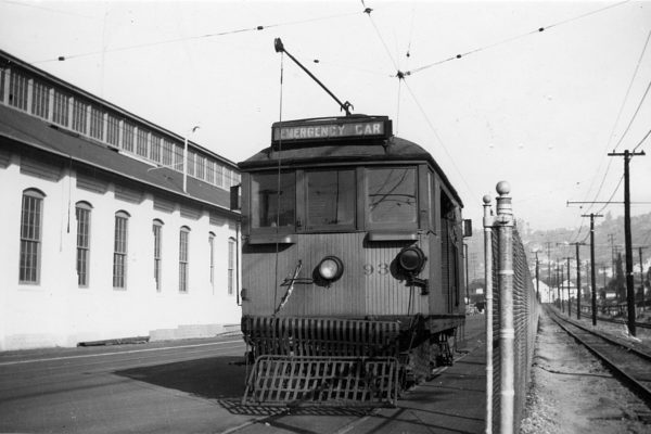 LATL 9310 at Division 3 Carhouse in Cypress Park, January 18, 1947.  Photographer Raymond E. Younghans.