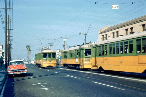 LATL 1559, 1208, and 1218 at the end of the W Line in Highland Park at York Blvd and Ave 50, circa 1954. Ira L Swett Photo.