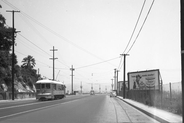 LATL 1559 W Line southbound on crossing the Los Angeles River on North Broadway. Jeffrey J Moreau Collection.